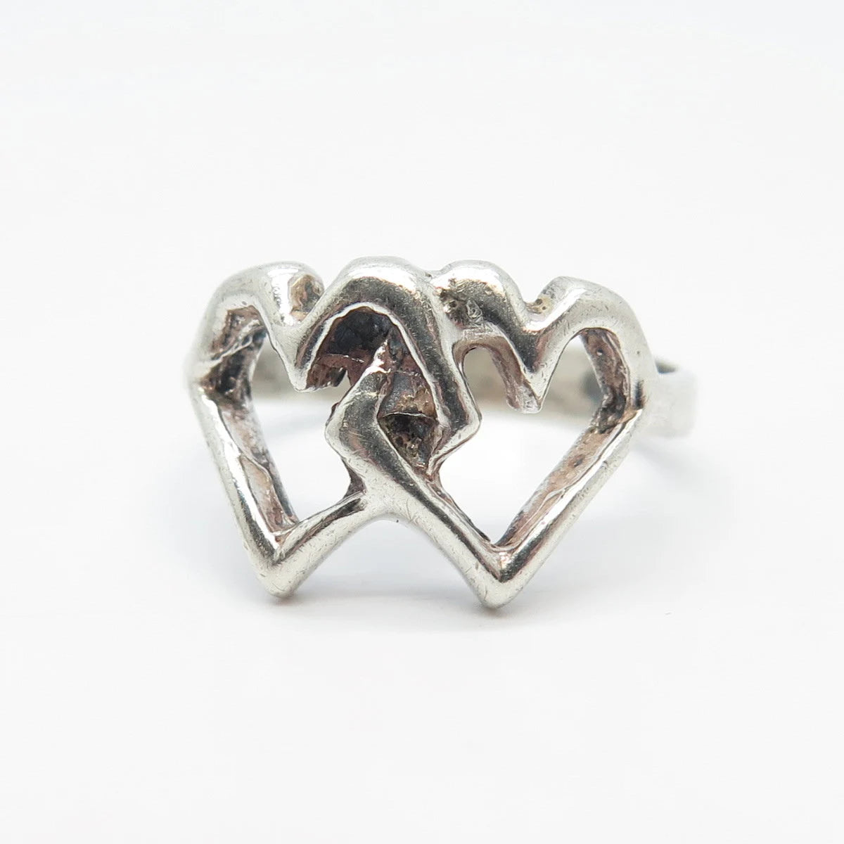 925 Sterling Silver Vintage Double Heart Oxidized Ring Size 7