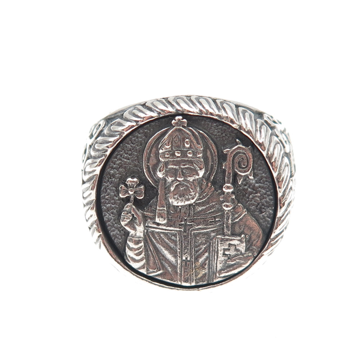 Secretium 925 Sterling Silver Vintage Saint Patrick Celtic Oxidized Ring Size 12