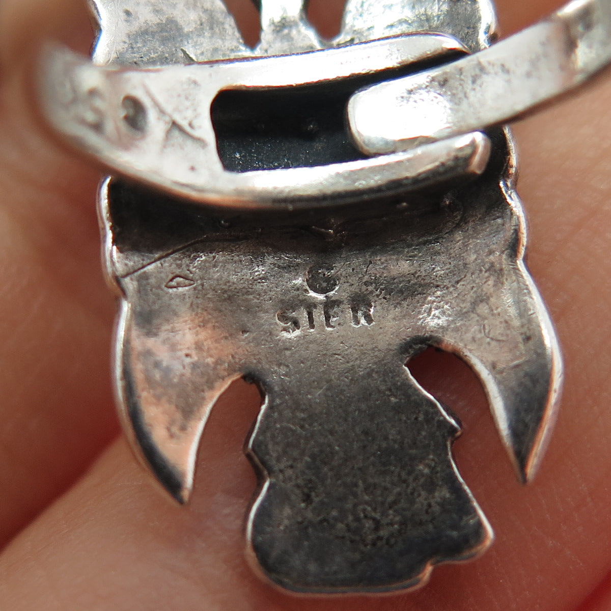 JERRY COWBOY Old Pawn 925 Sterling Turquoise Coral Inlay Peyote Ring Size 6.25