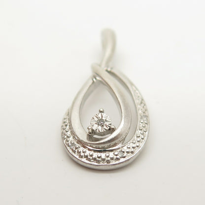 925 Sterling Silver Real Diamond Teardrop Slide Pendant