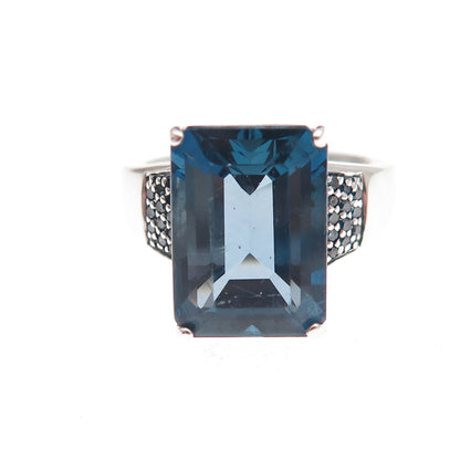 Monica Jain 925 Sterling Silver Real Diamond & London Blue Topaz Ring Size 6.75