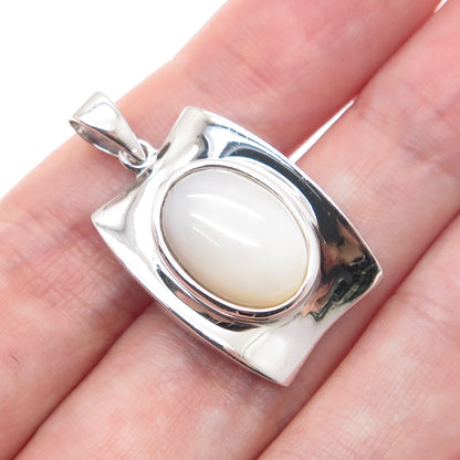 925 Sterling Silver Real Mother-of-Pearl Modernist Pendant
