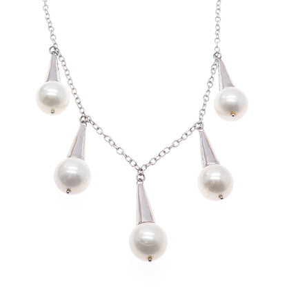 925 Sterling Silver Vintage Faux Pearl Teardrop Cable Chain Necklace 16"