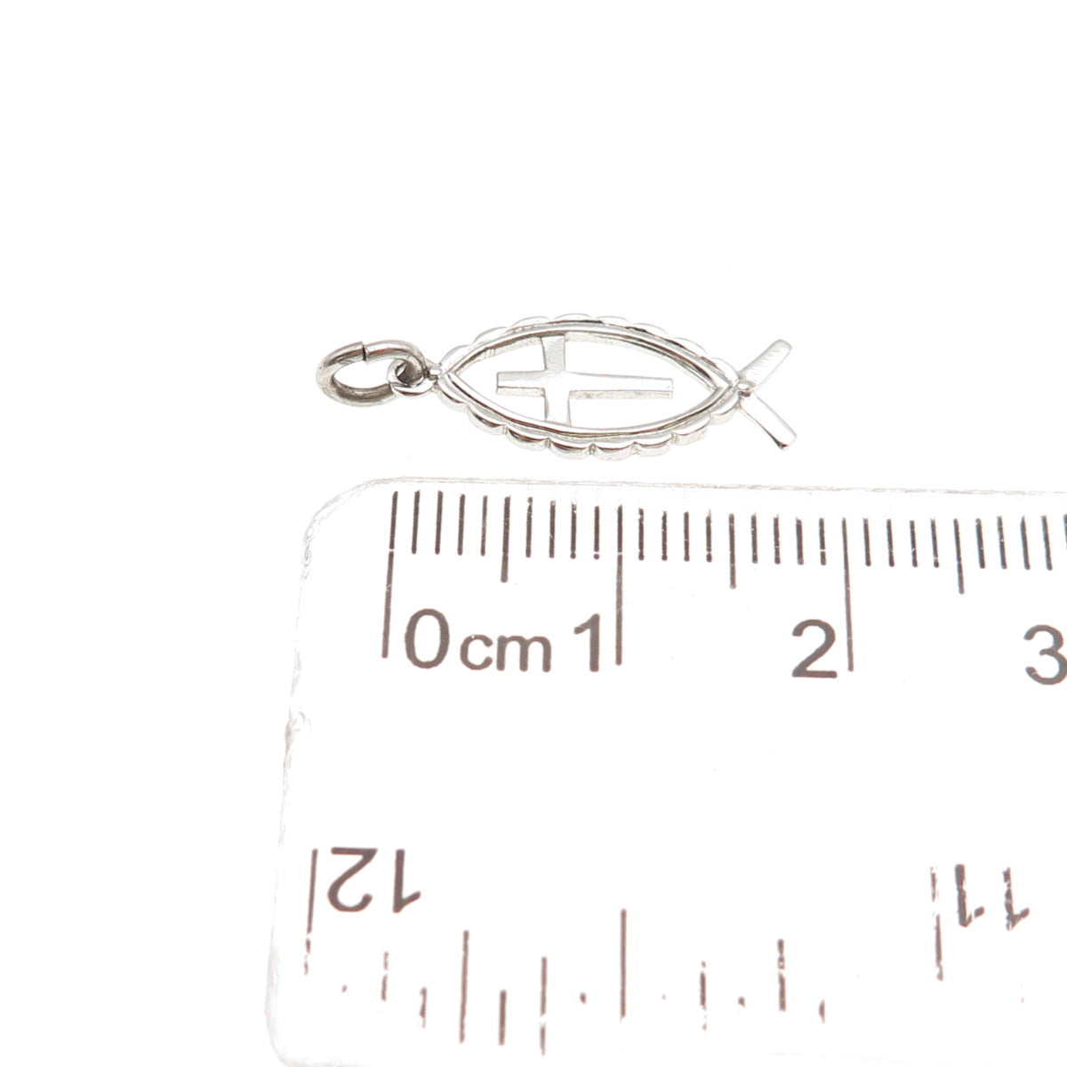 THEDA 925 Sterling Silver Vintage Ichthys Cross Religious Mini Charm Pendant
