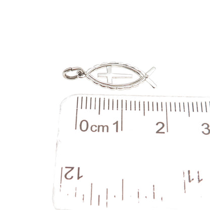THEDA 925 Sterling Silver Vintage Ichthys Cross Religious Mini Charm Pendant