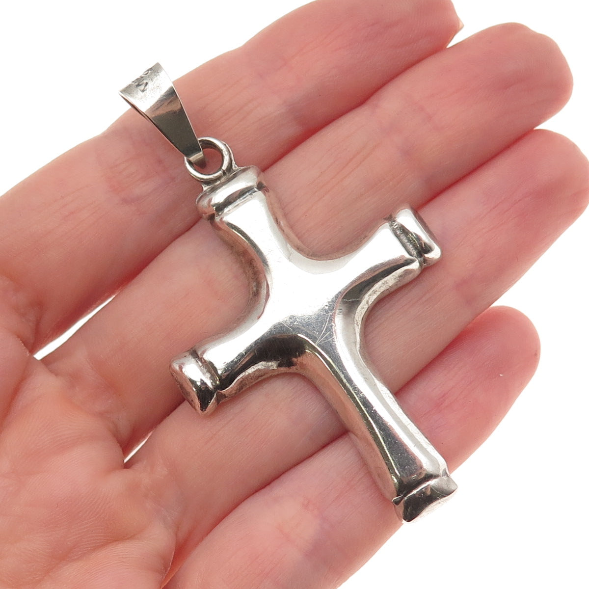 925 Sterling Silver Vintage Mexico Modernist Cross Oxidized Pendant
