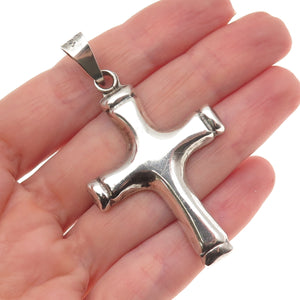 925 Sterling Silver Vintage Mexico Modernist Cross Oxidized Pendant