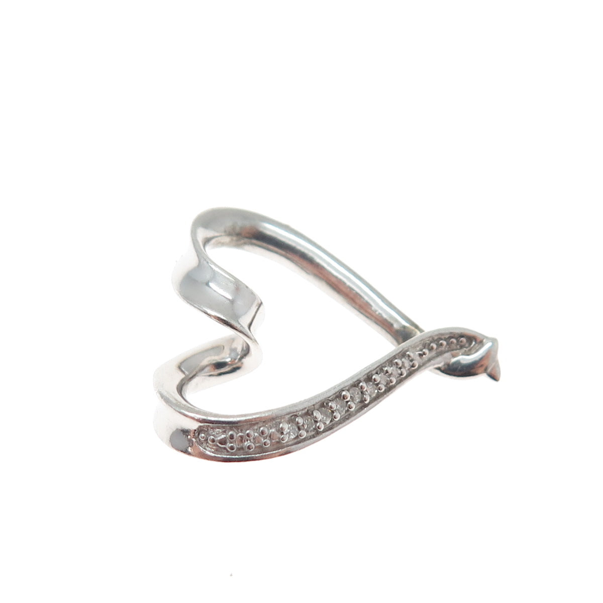 925 Sterling Silver Real Round-Cut Diamond Heart Minimalist Charm Pendant