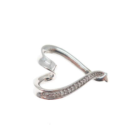 925 Sterling Silver Real Round-Cut Diamond Heart Minimalist Charm Pendant