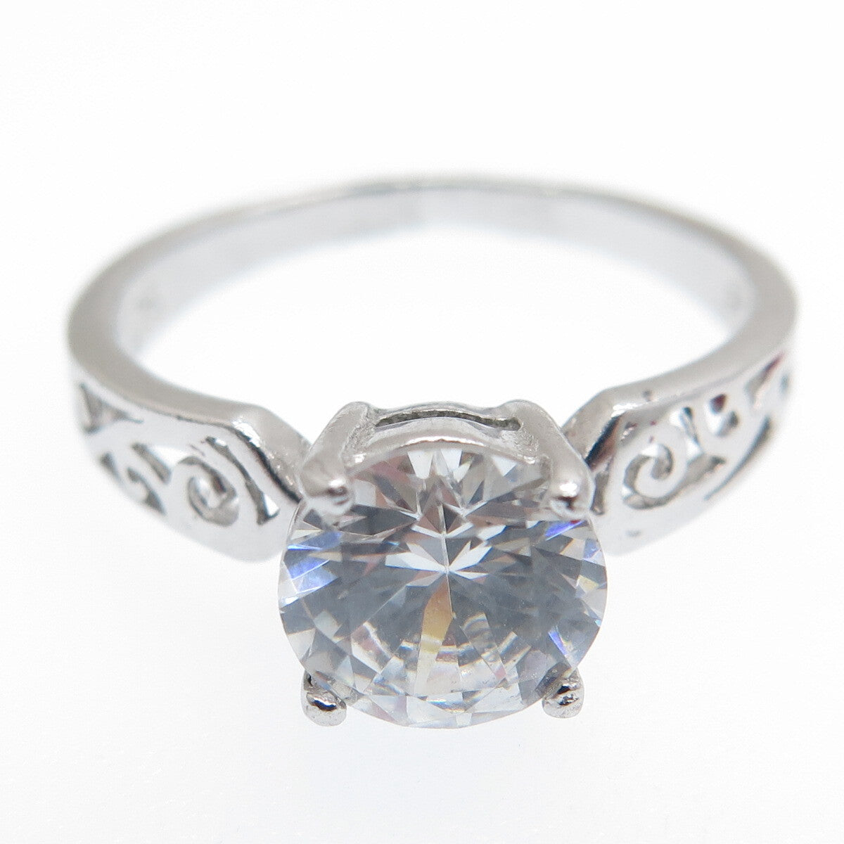 CHAPAL ZENRAY 925 Sterling Silver Round-Cut C Z Engagement Ring Size 7