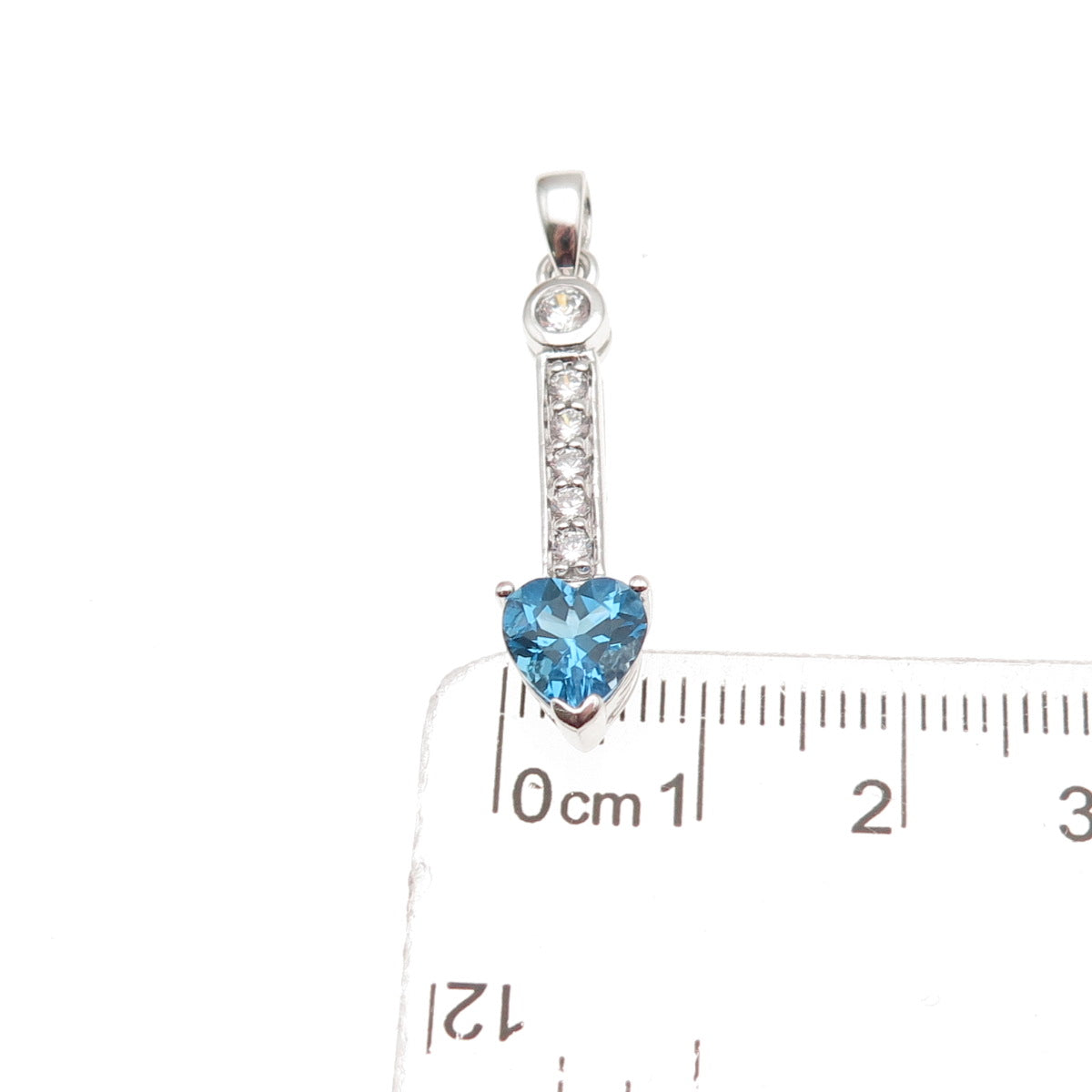 925 Sterling Silver Real Swiss Blue Topaz & C Z Heart Charm Pendant
