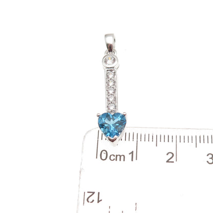 925 Sterling Silver Real Swiss Blue Topaz & C Z Heart Charm Pendant