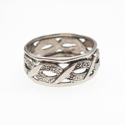 925 Sterling Silver Antique Art Deco Woven Oxidized Band Ring Size 8.25