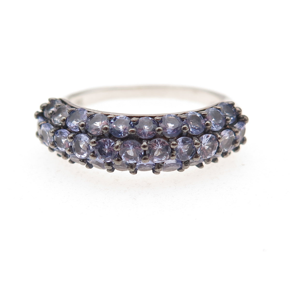 D'Joy 925 Sterling Silver Black Rhodium Real Round-Cut Iolite Ring Size 9