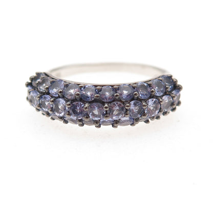 D'Joy 925 Sterling Silver Black Rhodium Real Round-Cut Iolite Ring Size 9