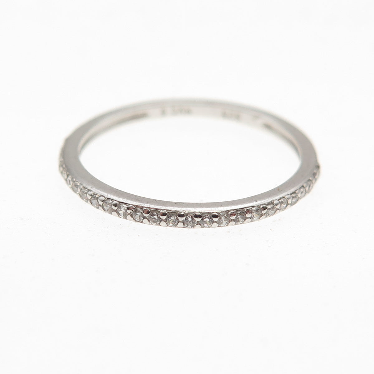 925 Sterling Silver Round-Cut C Z Half Eternity Stackable Band Ring Size 6
