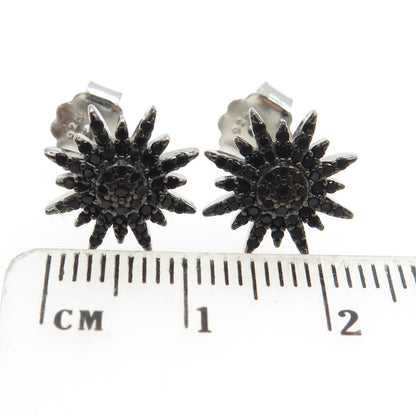 925 Sterling Silver Round-Cut Black C Z Star Stud Earrings