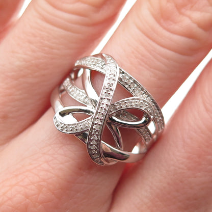 925 Sterling Silver Real Round-Cut Diamond Butterfly Ring Size 8
