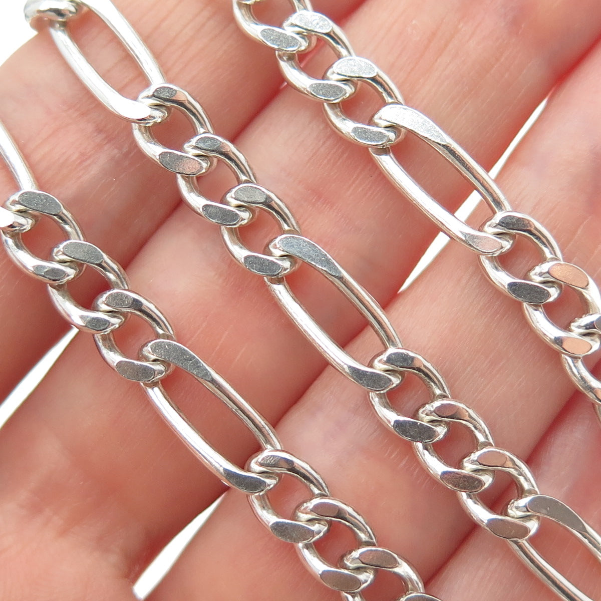 925 Sterling Silver Vintage Italy Figaro Chain Necklace 24"