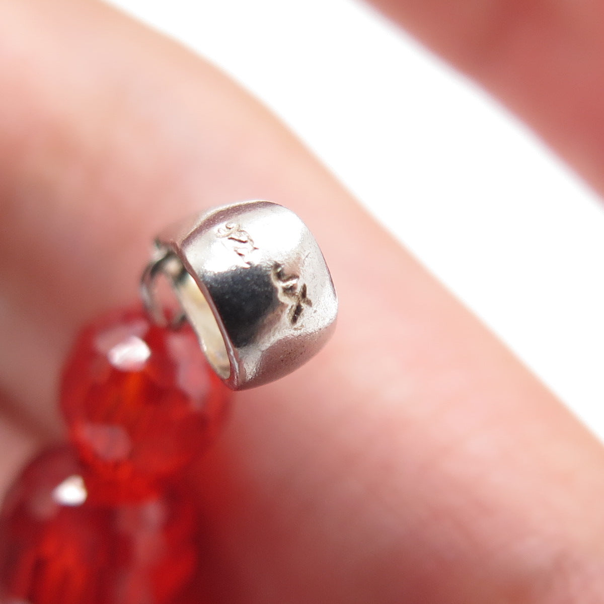 925 Sterling Silver Vintage Red Glass Crystal Beaded Minimalist Charm Pendant