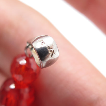 925 Sterling Silver Vintage Red Glass Crystal Beaded Minimalist Charm Pendant