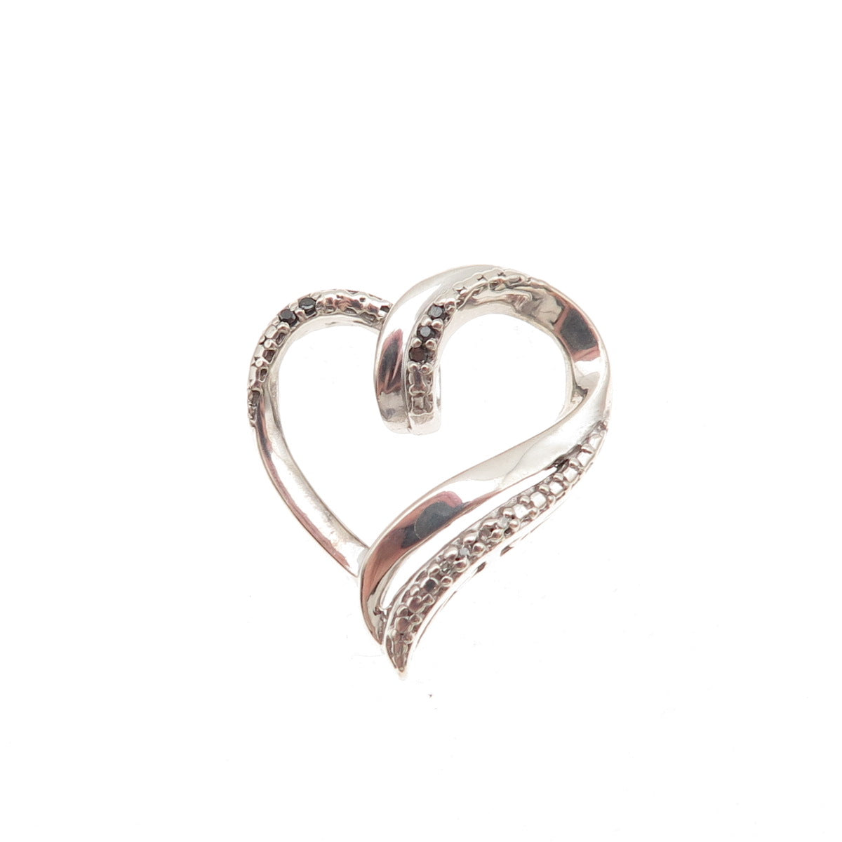 925 Sterling Silver Real Black & White Diamond Heart Mini Slide Charm Pendant