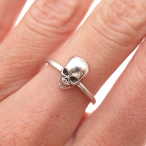 925 Sterling Silver Vintage Skull Oxidized Biker Ring Size 6.5