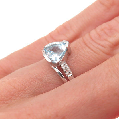 925 Sterling Silver Vintage Real Diamond & Blue Topaz Ring Size 5