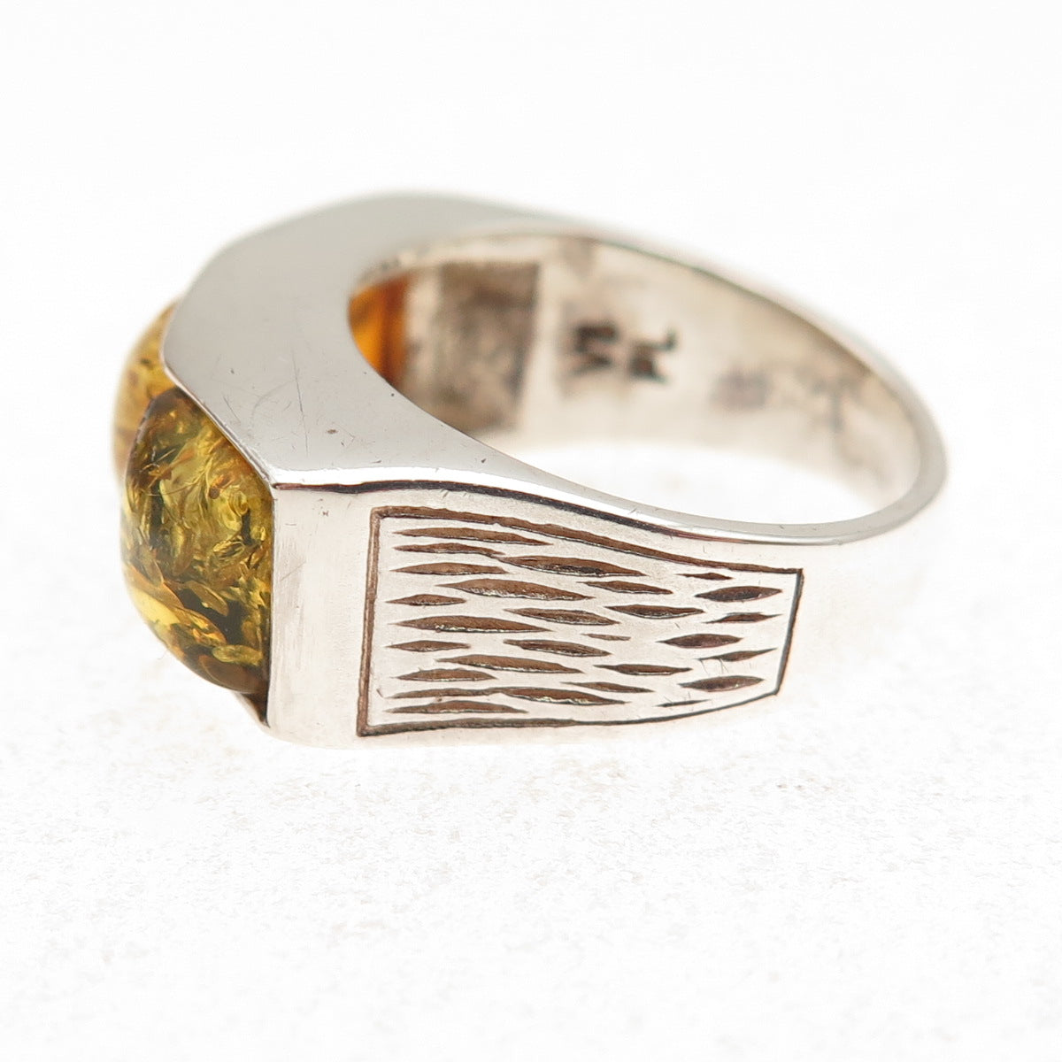 Valerio V-8 925 Sterling Silver Vintage Poland Real Amber Ring Size 6