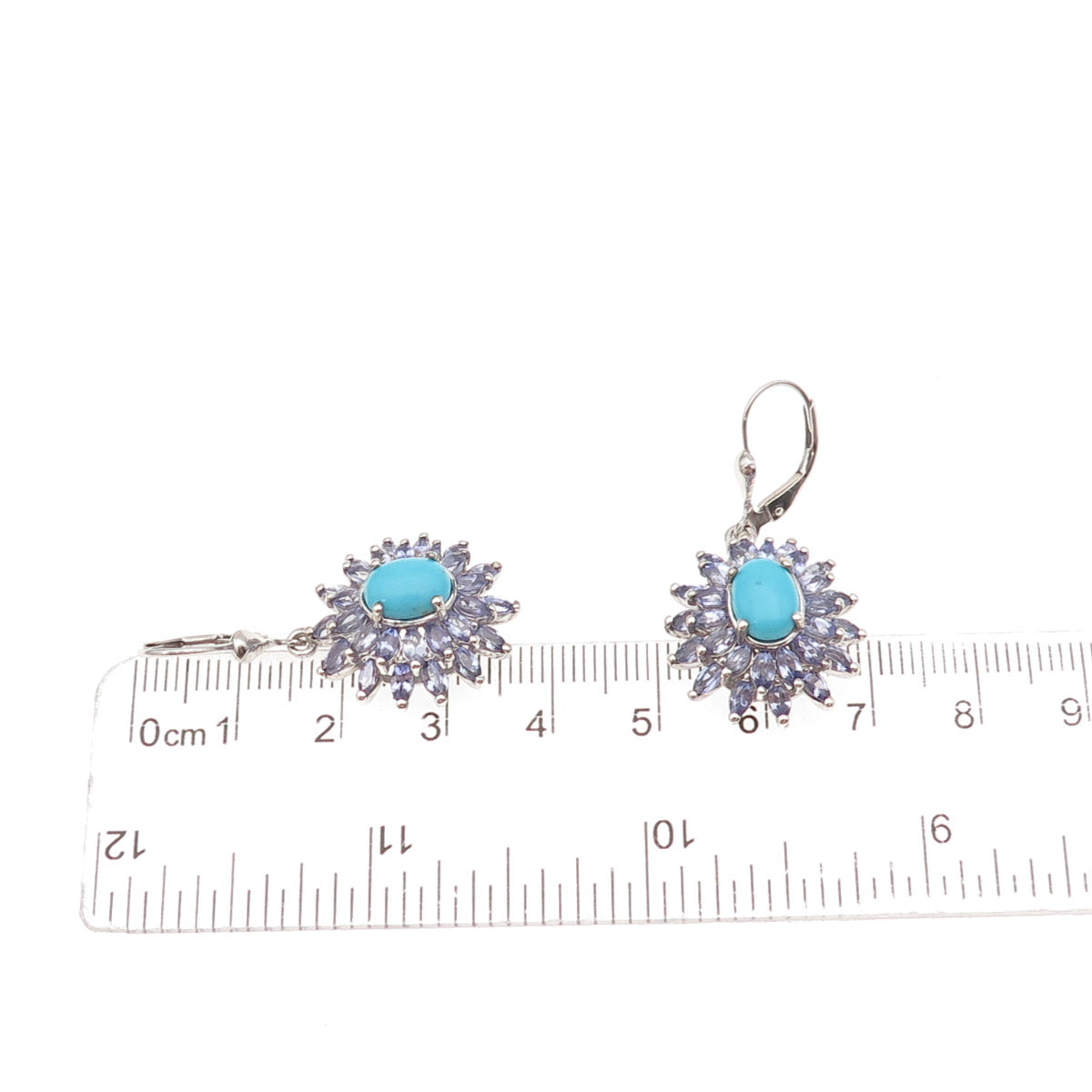 D'Joy Sterling Silver Real Sleeping Beauty Turquoise & Tanzanite Dangle Earrings