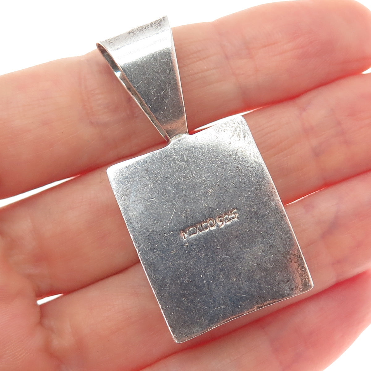 925 Sterling Silver Vintage Mexico Real Red Jasper Modernist Pendant