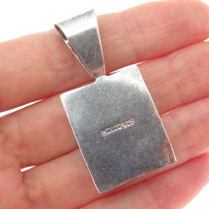 925 Sterling Silver Vintage Mexico Real Red Jasper Modernist Pendant