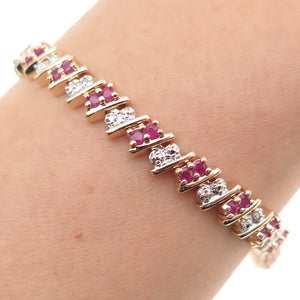 ROSS SIMONS Sterling Silver Gold Plated Real Diamond Accent & Ruby Bracelet 7.5"