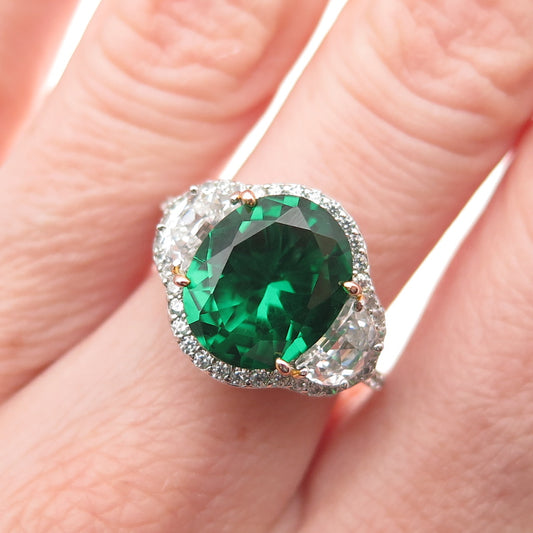 925 Sterling Silver Real Chrome Diopside & C Z Bohemian Ring Size 6