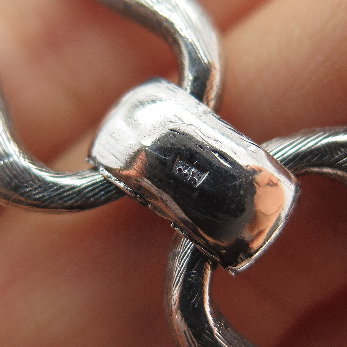 SAAD 800 Silver Vintage Egypt Modernist Oxidized Link Bracelet 7"