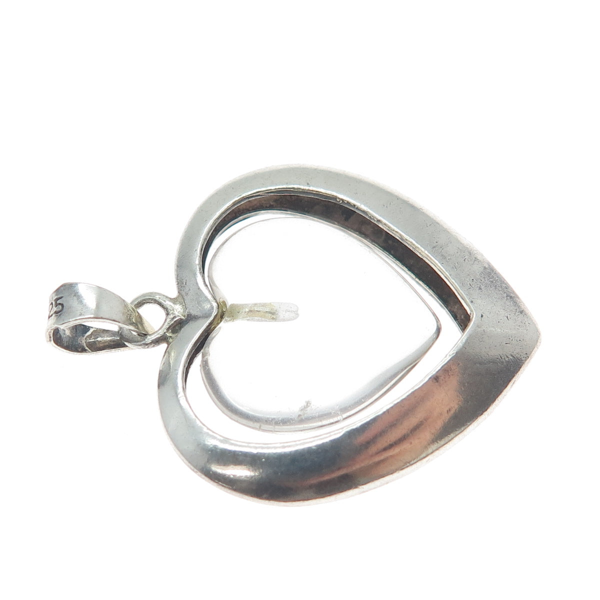 925 Sterling Silver Vintage Glass Heart Charm Pendant