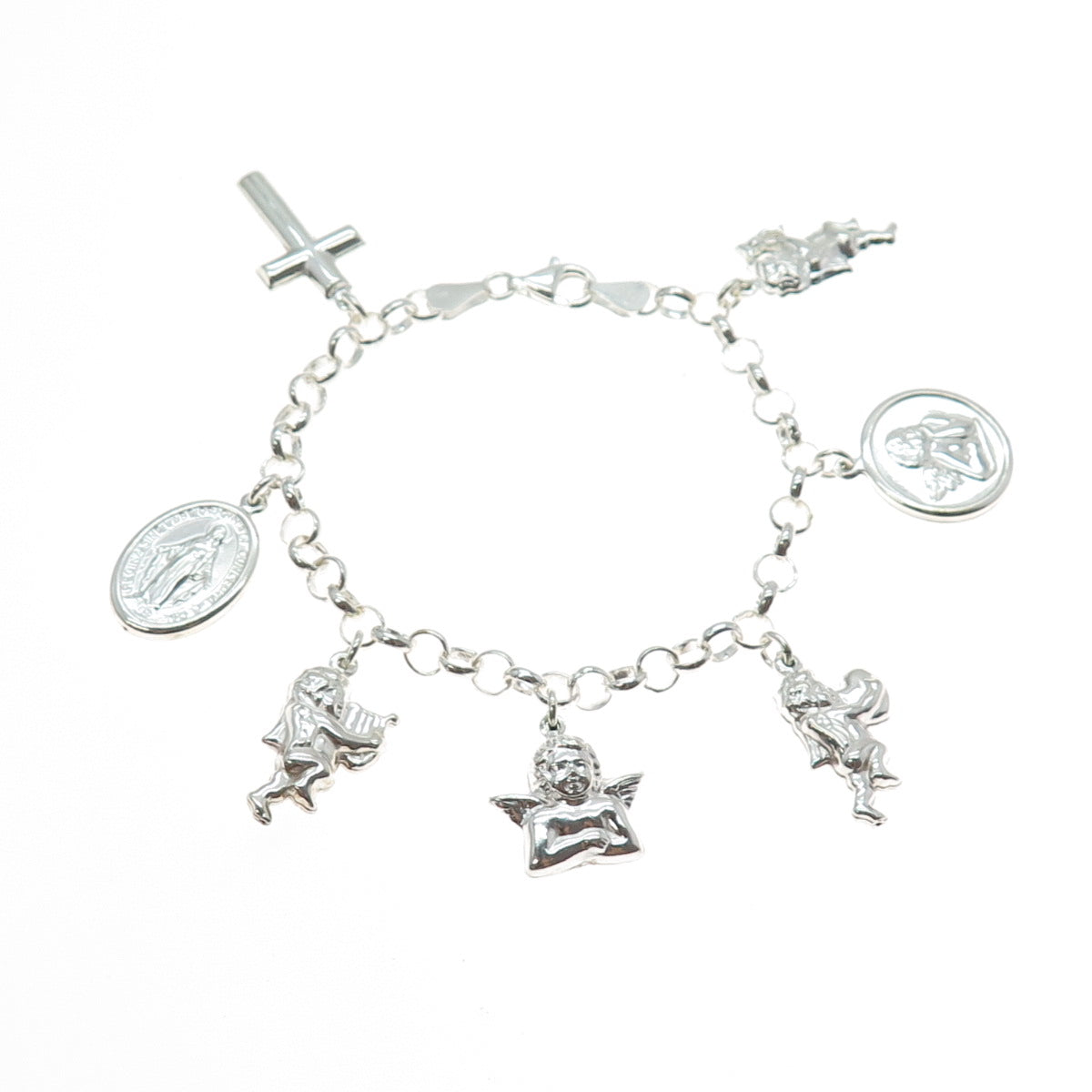 CHARLES WINSTON Sterling Silver Vintage Italy Religious Charms Bracelet 6.75"