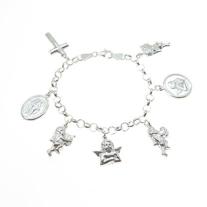 CHARLES WINSTON Sterling Silver Vintage Italy Religious Charms Bracelet 6.75"