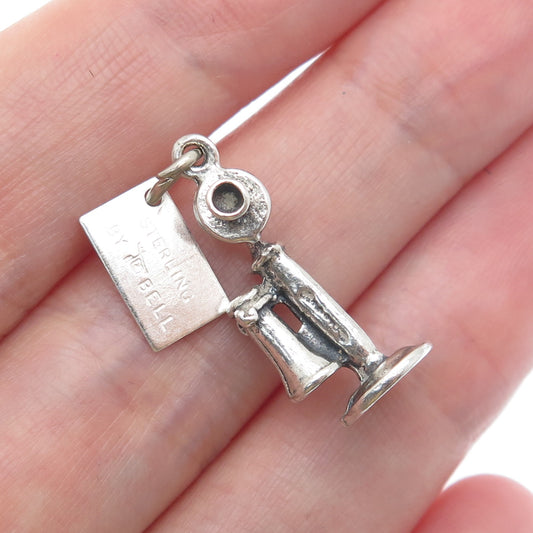 BELL TRADING POST 925 Sterling Silver Vintage Retro Candlestick Phone 3D Pendant