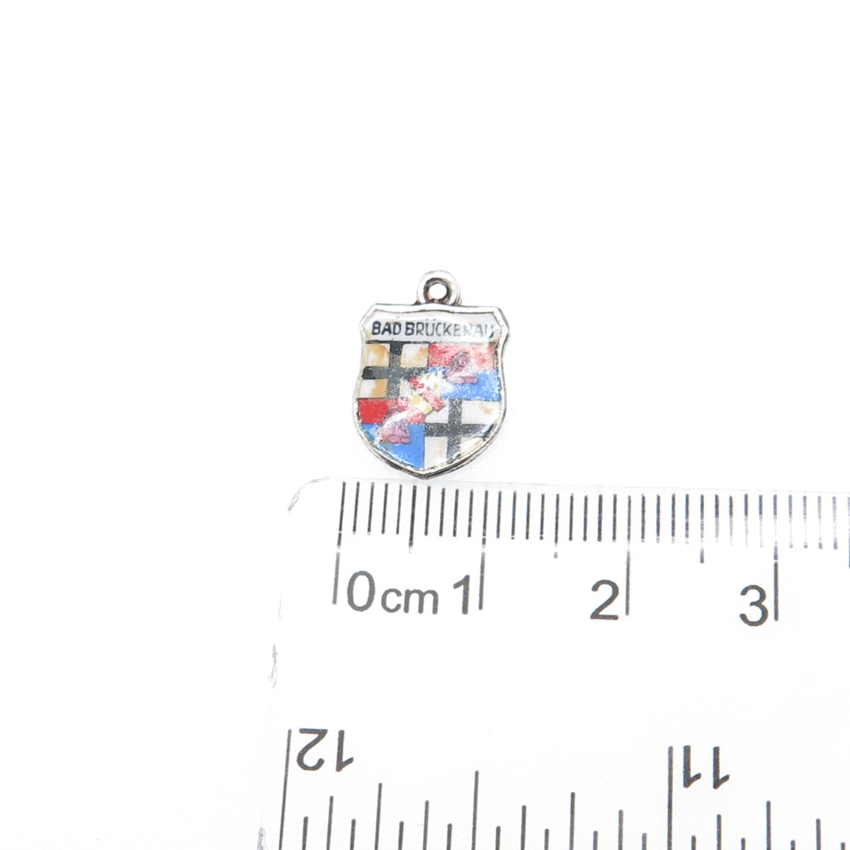 800 Silver Vintage ESJ Enamel Bad Bruckenau Coat of Arms Minimalist Pendant