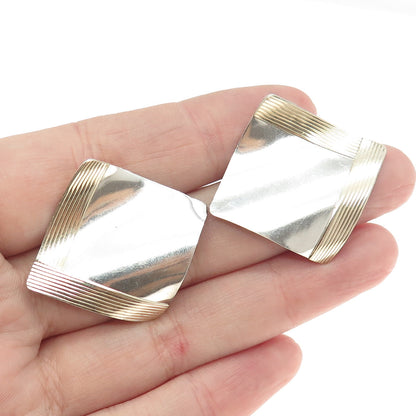 925 Sterling Silver & 14K Yellow Gold Vintage Modernist Earrings