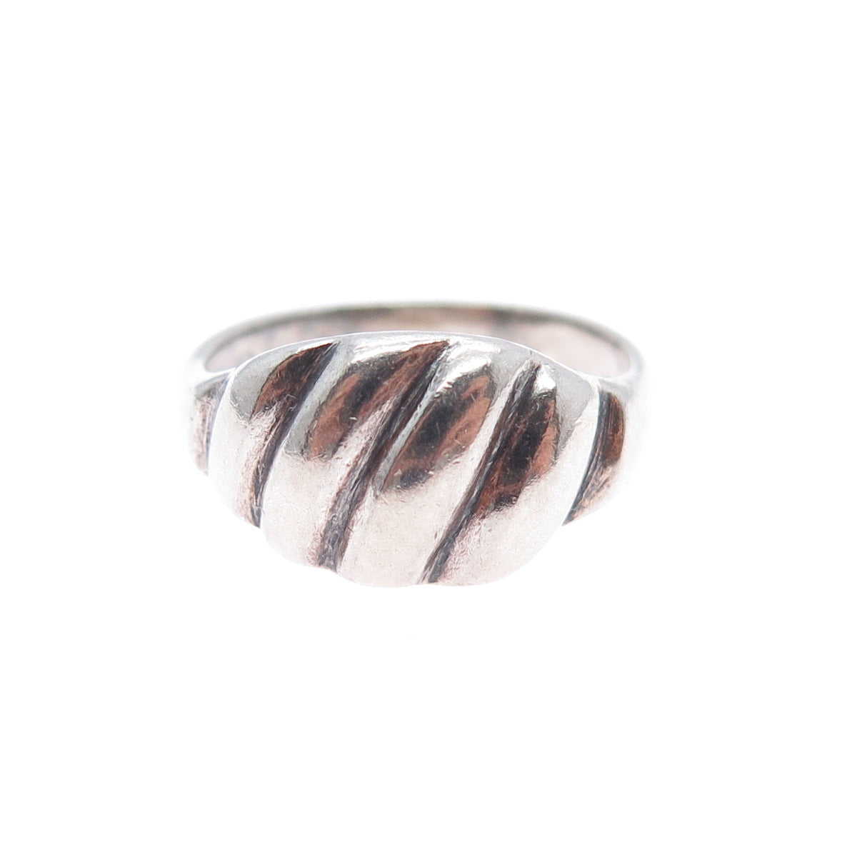 925 Sterling Silver Vintage Modernist Ribbed Oxidized Ring Size 6