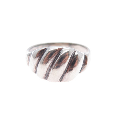 925 Sterling Silver Vintage Modernist Ribbed Oxidized Ring Size 6