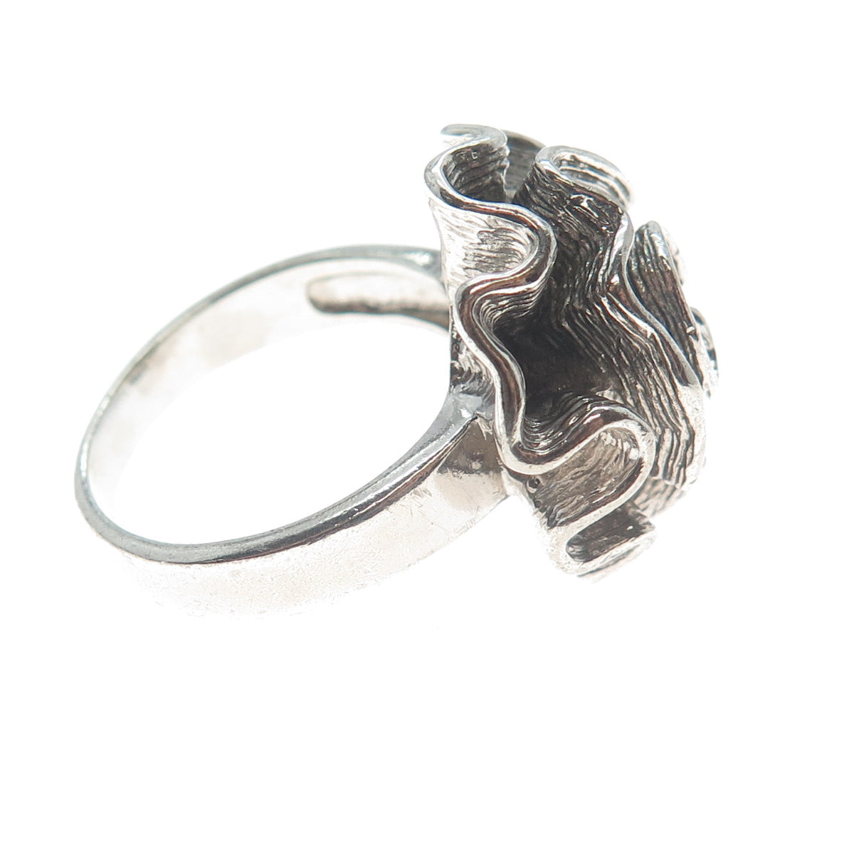 925 Sterling Silver Vintage Modernist Swirl Flower Oxidized Ring Size 9.25