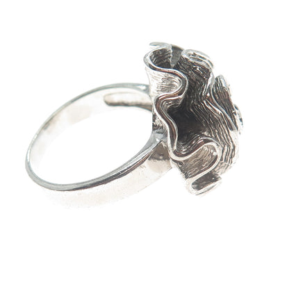 925 Sterling Silver Vintage Modernist Swirl Flower Oxidized Ring Size 9.25
