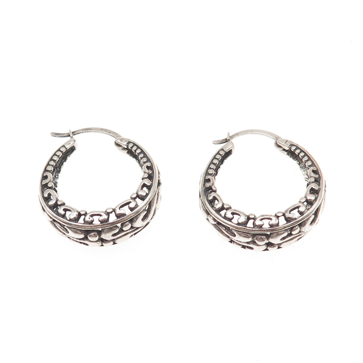 Annika Witt 925 Sterling Silver Vintage Floral Scroll Oxidized Hoop Earrings