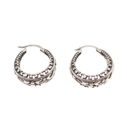 Annika Witt 925 Sterling Silver Vintage Floral Scroll Oxidized Hoop Earrings