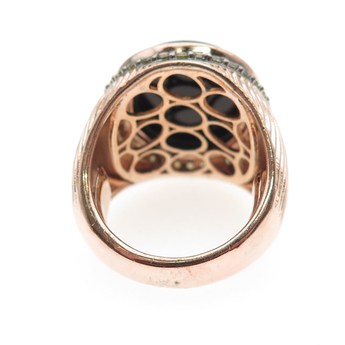 Arzy 925 Sterling Silver Rose Gold Plated Real Black Onyx & C Z Ring Size 7.25