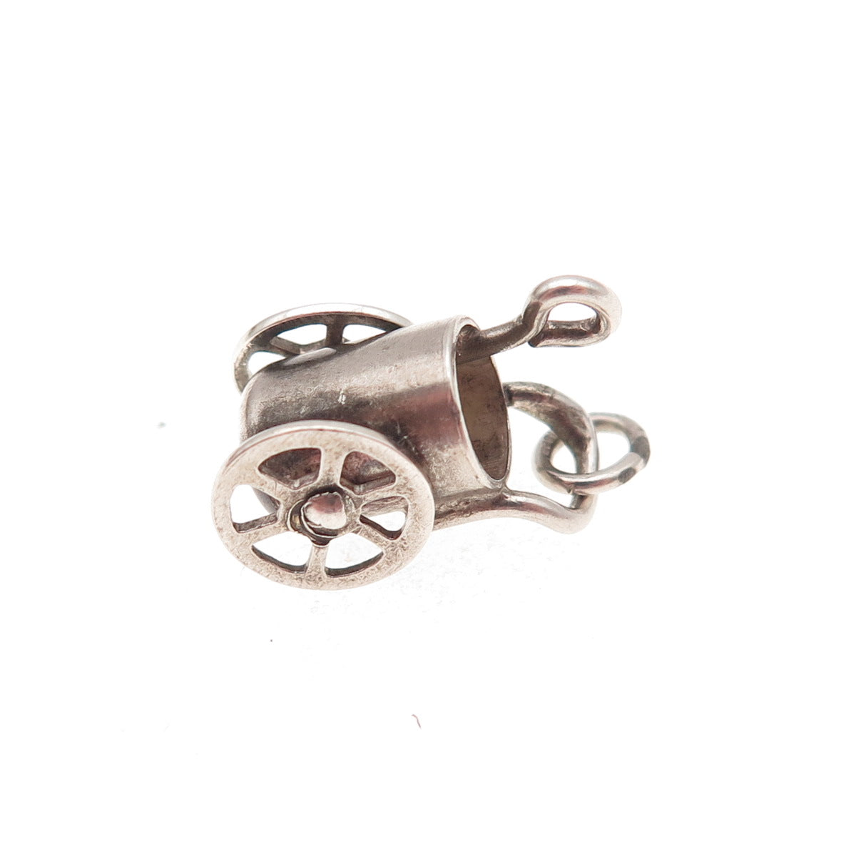 925 Sterling Silver Antique Art Deco Movable Garden Cart Basket 3D Mini Pendant