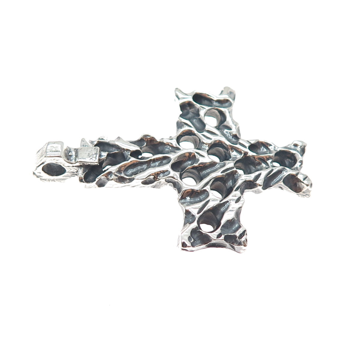 925 Sterling Silver Vintage Modernist Cross Oxidized Charm Pendant